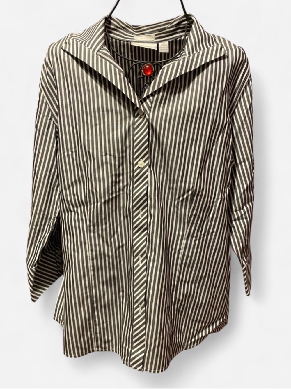 Chicos striped cotton button-up shirt w/ 3/4 sleeves. Size 2